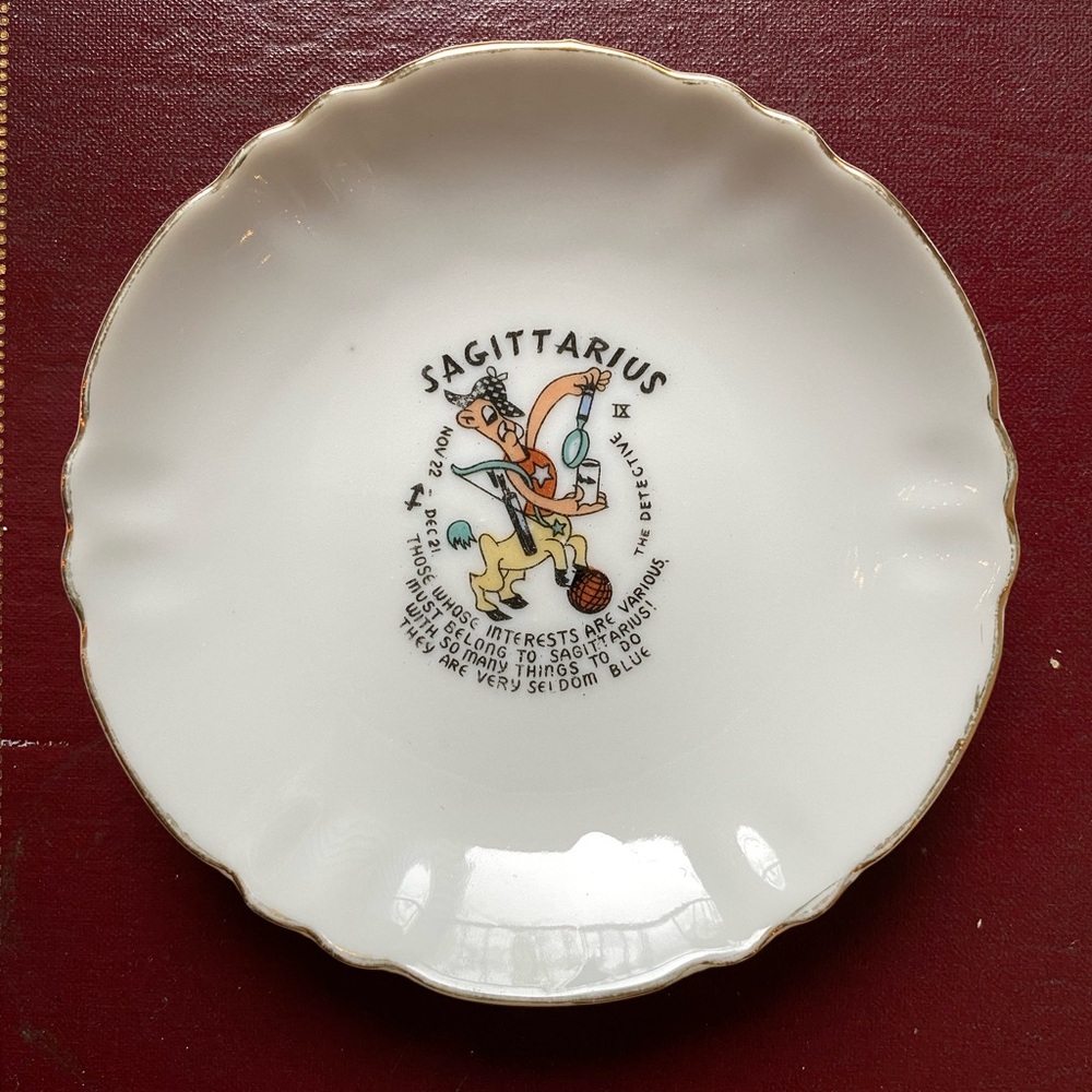 Vintage Sagittarius zodiac astrology porcelain trinket dish plate retro
